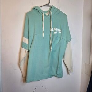 Exist Maine Moose Graphic Hoodie Mint Green Cream Colorblock Mens XL Souvenir